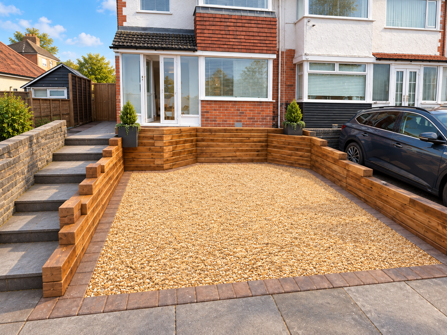 Design visualisation of a planned driveway and landscape layout